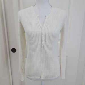 Winter White Colored Long Sleeve Henley Sweater